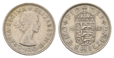 Великобритания 1 шиллинг 1963 Елизавета II (1952-2022), Английский герб KM 904, Spink 4147 медно-никель 4629-413