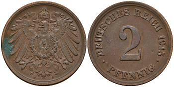 Германия 2 пфеннига 1915 F J.11  KM 16 медь    4598-746