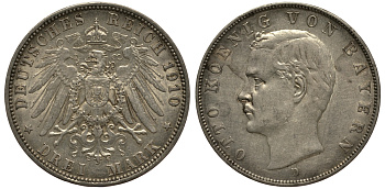 Бавария 3 марки 1910 Отто (1886-1913) Weege 45, J. 47, KM 515 серебро 3711-1942