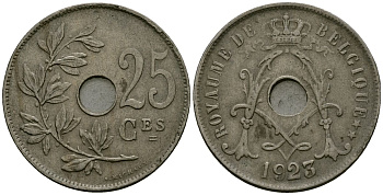Бельгия 25 сантимов 1923 Belgique KM 68 медно-никель 4165-514
