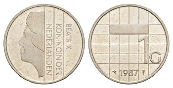 Нидерланды 1 гульден 1987 Беатрикс (1980-2013) KM 205 никель UNC 4646-944