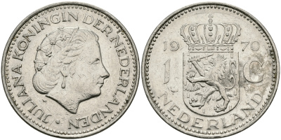 Нидерланды 1 гульден 1970 Юлиана (1948-1980) KM 184а никель 94-624