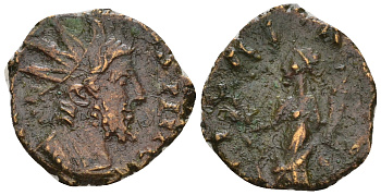 Римская Империя, императоры в Галлии антониниан 272 - 273 Тетрик, IMP TETRICVS P F AVG, бюст императора / HILARITAS AVGG, Хиларитата, персонификация Радости, локальная чеканка в Галлии RIC 80 биллон 1073-25-64