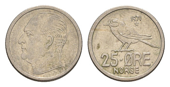Норвегия 25 эре 1971 Улаф V (1957-1991) KM 407 медно-никель 4632-1244