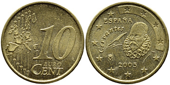 ИСПАНИЯ 10 ЕВРОЦЕНТОВ 2003 KM 1043 латунь 4391-156