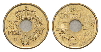 Испания 25 песет 2000 M, Хуан Карлос I (1975-2014) KM 1013 алюминиевая бронза 4621-119