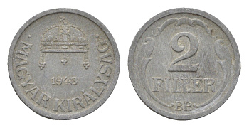 Венгрия 2 филлера 1943 BP KM 519 цинк 4665-528