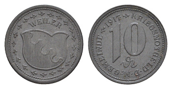 Вайлер 10 пфеннигов 1917 Funck 584.2, Men18 33038.2 цинк 4636-1229