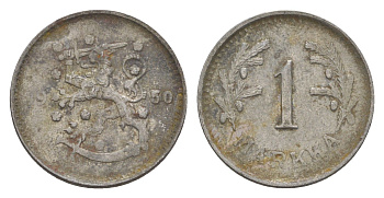 Финляндия 1 марка 1950 KM 30b железо 4647-426