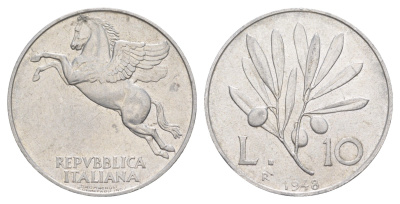 Италия 10 лир 1948 KM 90 алюминий 4637-455