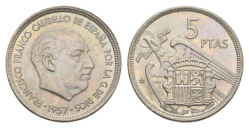 Испания 5 песет 1957 (68) Франсиско Франко (1939-1975) KM 786 медно-никель aUNC 4538-414
