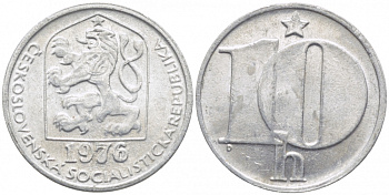 ЧЕХОСЛОВАКИЯ 10 ГЕЛЛЕРОВ 1976 СОЦИАЛИСТИЧЕСКАЯ РЕСПУБЛИКА KM 80 алюминий 112-549