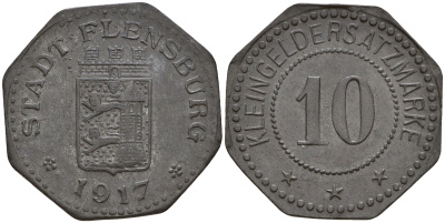 Фленсбург 10 пфеннигов 1917 Funck 131.3 цинк 4606-215