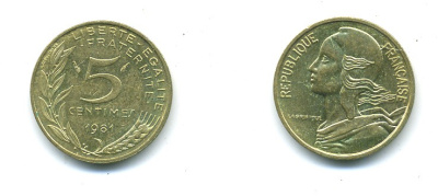 ФРАНЦИЯ 5 САНТИМОВ 1981 ТИП MARIANNE KM 933 медь алюминий никель 84-1544