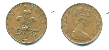 Великобритания 2 пенса 1977 Елизавета II (1952-2022) KM 916, Spink 4235 (C1) бронза 4383-916