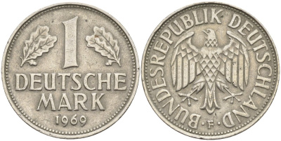 ФРГ 1 марка 1969 J KM 110, J. 385 медно-никель 4132-1035