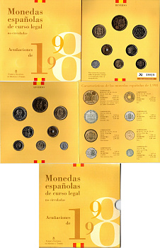 Испания годовой набор из 8 монет (1, 5, 10, 25, 50, 100, 200 и 500 песет) 1998 в оригинальном буклете KM MS24 (832, 833, 924, 989, 990, 991, 992 и 1012) BU 1-5-3-10