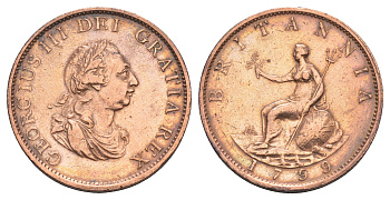 Великобритания 1/2 пенни 1799 Георг III (1760-1820) KM 647, Spink 3778 медь 3711-841