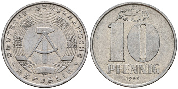 ГДР 10 пфеннигов 1968 A KM 10 алюминий 55-544