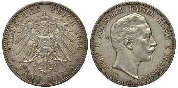 Пруссия 5 марок 1903 Вильгельм II (1888-1918) KM 523, J.104 серебро    413-4725