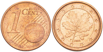 ГЕРМАНИЯ 1 ЕВРОЦЕНТ 2002 F KM 207 сталь плакированная медью 206-1138
