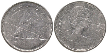 Канада 10 центов 1968 KM 73 никель 201-147