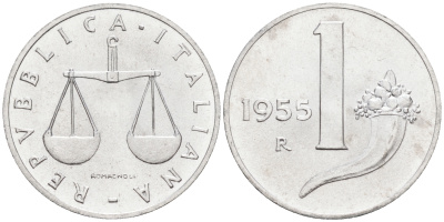 Италия 1 лира 1955 R, весы KM 91 алюминий  UNC  4594-645
