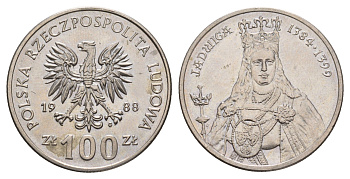Польша 100 злотых 1988 Польские правители - Королева Ядвига Y 183 медно-никель UNC 4654-1027