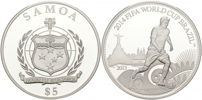 Самоа 5 тала 2013 FIFA, Чемпионат мира по футболу в Бразилии 2014 KM NEW серебро PROOF 11-116-31