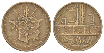 Франция 10 франков 1976 тип Матье KM 940, Le Franc 365.7-8 медь алюминий никель 4628-1043