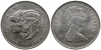 Великобритания 25 пенсов 1981 Королевская свадьба принца Чарльза и леди Дианы, Елизавета II (1952-2022) KM 925, Spink 4229 медно-никель 73-1212