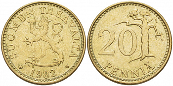 ФИНЛЯНДИЯ 20 ПЕННИ 1982 K KM 47 алюминиевая бронза 3718-521