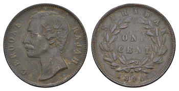 Саравак 1 цент 1890 Чарльз Брук (1868-1917) KM 6 медь 4653-926