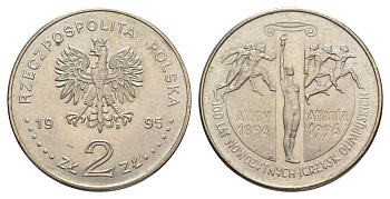 Польша 2 злотых 1995 100 лет Олимпийским играм современности KM 300 медно-никель  UNC 413-5412