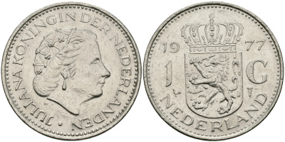 Нидерланды 1 гульден 1977 Юлиана (1948-1980) KM 184a никель 94-643