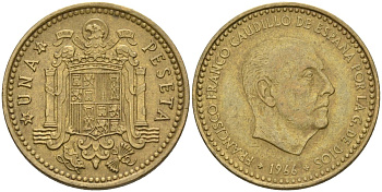 Испания 1 песета 1966 (73) Франсиско Франко (1939-1975) KM 796 алюминиевая бронза 4604-413