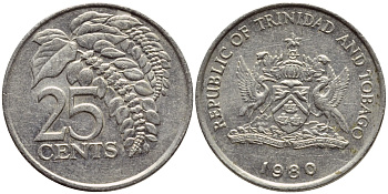 Тринидад и Тобаго 25 центов 1980 цветок дикая пуансеттия KM 32 медно-никель 4396-752