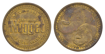 США жетон казино - John Ascuaga's Nugget диаметр 22,5 мм, вес 5 гр латунь 4656-645