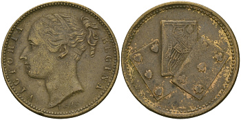 АНГЛИЯ ЖЕТОН ИГРАЛЬНЫЙ ND КОРОЛЕВА ВИКТОРИЯ, ИГРАЛЬНЫЕ КАРТЫ, ДИАМЕТР 22 ММ. бронза 98-833