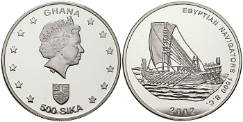 Гана 500 сика 2002 Египетские мореплаватели X 17 серебро PROOF 11-170-22