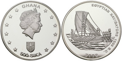 Гана 500 сика 2002 Египетские мореплаватели X 17 серебро PROOF 11-170-22