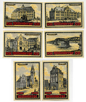 Германия, Виттенберге лот из 6 банкнот по 50 пфеннигов ND (1921) Архитектура Mehl Grabowski 1444.1 бумага UNC (пресс) 7555-14-3-1