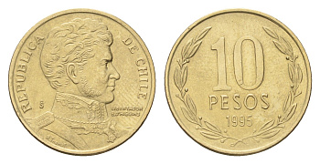 Чили 10 песо 1995 Бернардо О’Хиггинс KM 228 никель латунь aUNC 4664-124