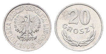 Польша 20 грошей 1968 Y A47 алюминий UNC 4685-1159