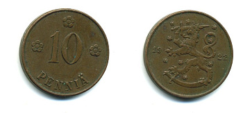Финляндия 10 пенни 1922 республика (1918-1962) KM 24 медь 46-549