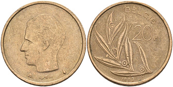 Бельгия 20 франков 1992 Belgie, Бодуэн I (1951-1993) KM 160 никель бронза 4126-321