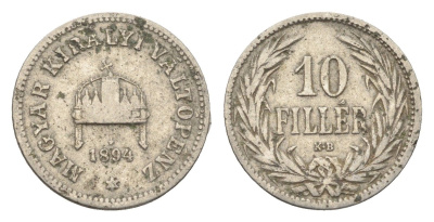 Венгрия 10 филлеров 1894 KB, Франц Иосиф I (1848-1916) KM 482 никель 4665-715