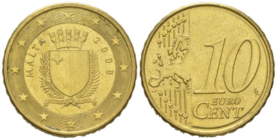 Мальта 10 евроцентов 2008 F KM 128 нордик UNC 4551-1051