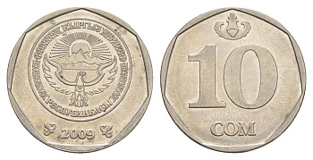 Киргизия 10 сомов 2009 KM 43 сталь плакированная никелем 4633-356