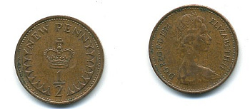 Великобритания 1/2 пенни 1974 Елизавета II (1952-2022) KM 914, Spink 4239 бронза 4110-1713